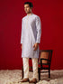 Me's Aqua Blue Silk Blend Jacquard Kurta With Pant Set