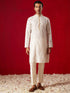 Me's Cream Silk Blend Jacquard Kurta With Pant Set