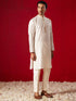 Men's Cream Silk Blend Jacquard Kurta With Pant Set
