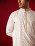 Men's Cream Silk Blend Jacquard Kurta With Pant Set