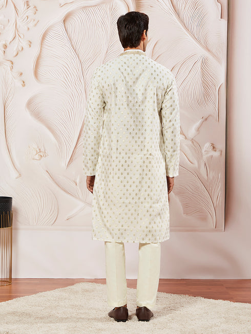 Men's Cream Silk Blend Kurta Pyjama Set