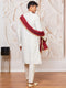 Men's Cream Silk Blend Kurta,Pant And Dupatta Set