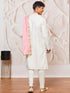 Men's Cream Silk Blend Kurta, Pant And Dupatta Set