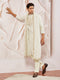 Men's Cream Silk Blend Kurta Pyjama With Dupatta Set