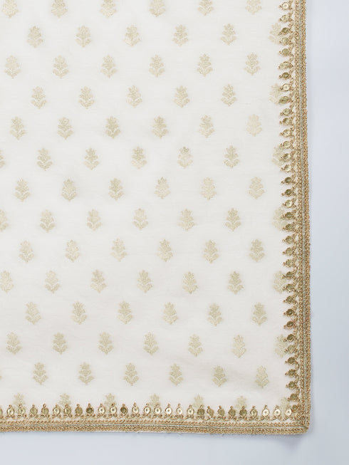 Men's Cream Silk Blend Kurta Pyjama With Dupatta Set