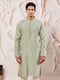 Men's Green Silk Blend Jacquard Kurta