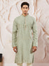 Men's Green Silk Blend Jacquard Kurta