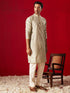Me's Green Silk Blend Jacquard Kurta With Pant Set