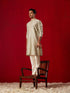 Men's Green Silk Blend Jacquard Kurta With Pant Set