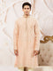 Men's Peach Silk Blend Jacquard Kurta