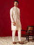 Men's Peach Silk Blend Jacquard Kurta With Pant Set