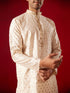 Men's Peach Silk Blend Jacquard Kurta With Pant Set