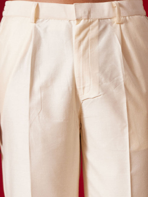 Men's Peach Silk Blend Jacquard Kurta With Pant Set