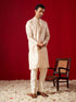 Men's Peach Silk Blend Jacquard Kurta With Pant Set