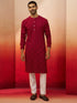 Men's Red Thread Embroidered Kurta with Pyjama