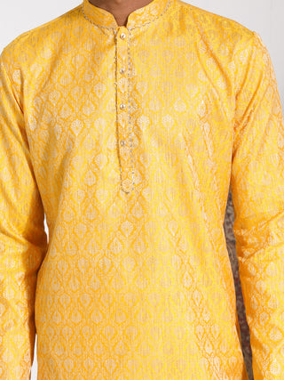 VASTRAMAY Men's Yellow Silk Blend Kurta