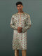 Men's Aqua Silk Blend Floral Printed Kurta