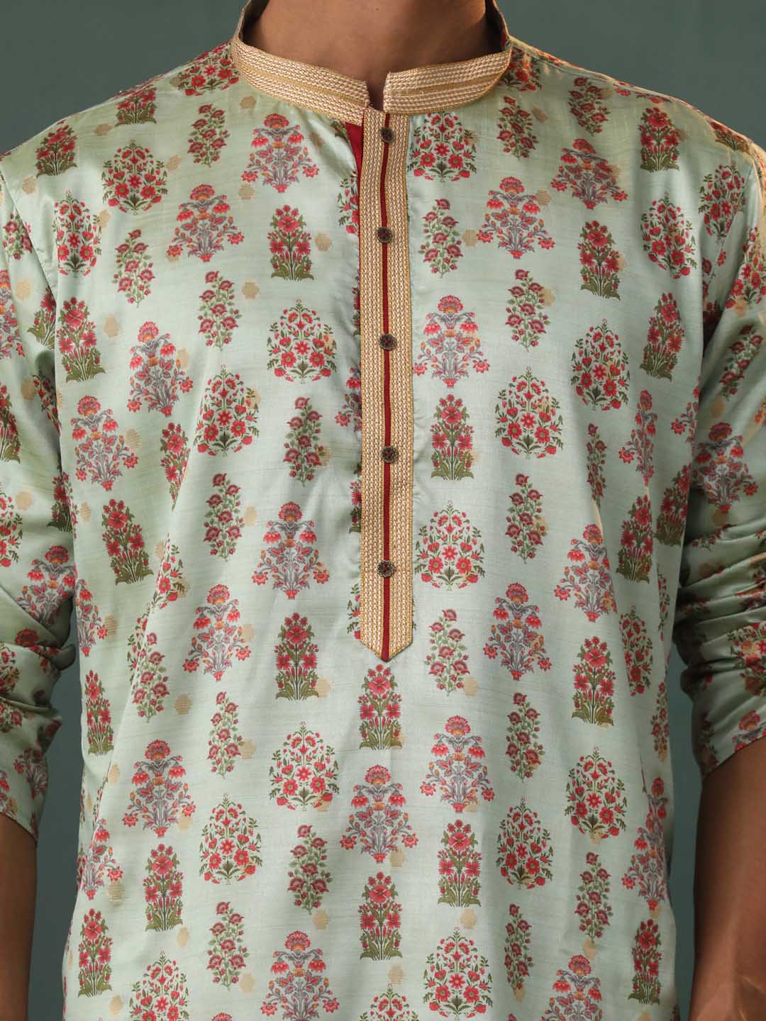 Me's Aqua Silk Blend Floral Printed Kurta