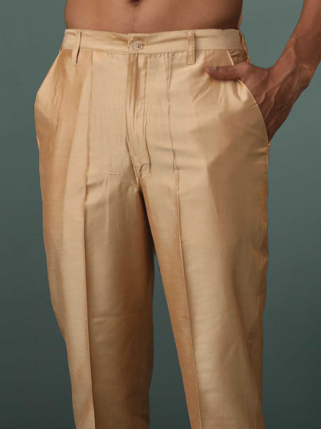 Men's Peach Silk Blend Floral Printed Kurta With Pant Set