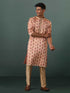 Men's Peach Silk Blend Floral Printed Kurta With Pant Set