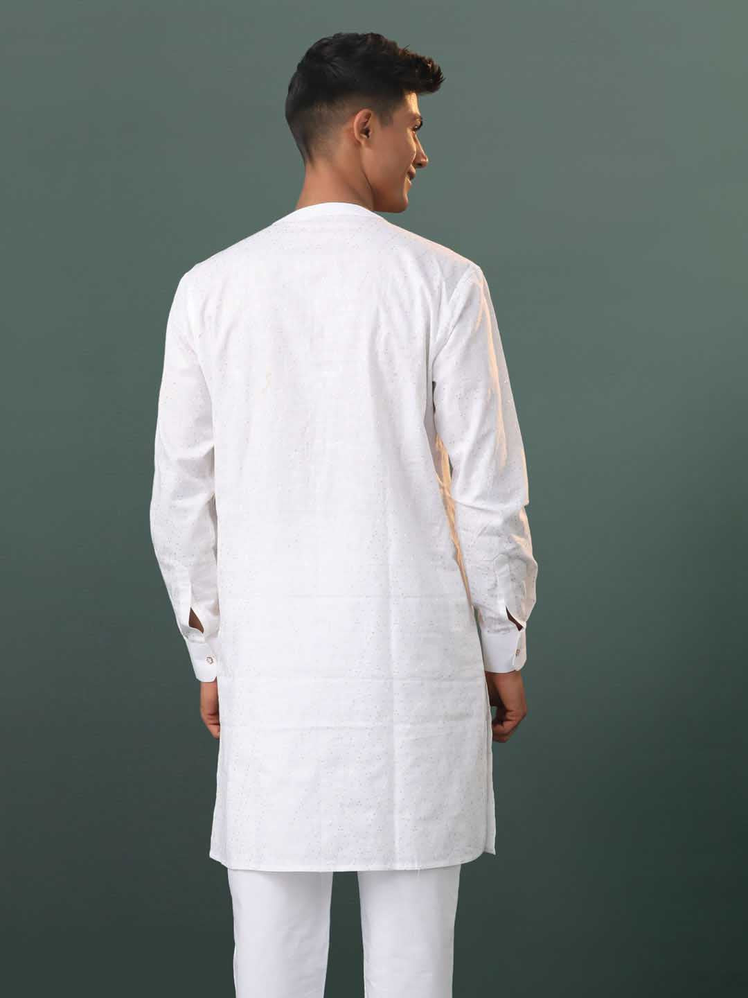 Men's Cream Cotton Embellished Kurta