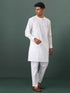 Men's Cream Cotton Embellished Kurta