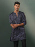 Men's Grey And Black Printed Cotton Blend Kurta