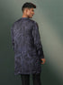 Men's Grey And Black Printed Cotton Blend Kurta