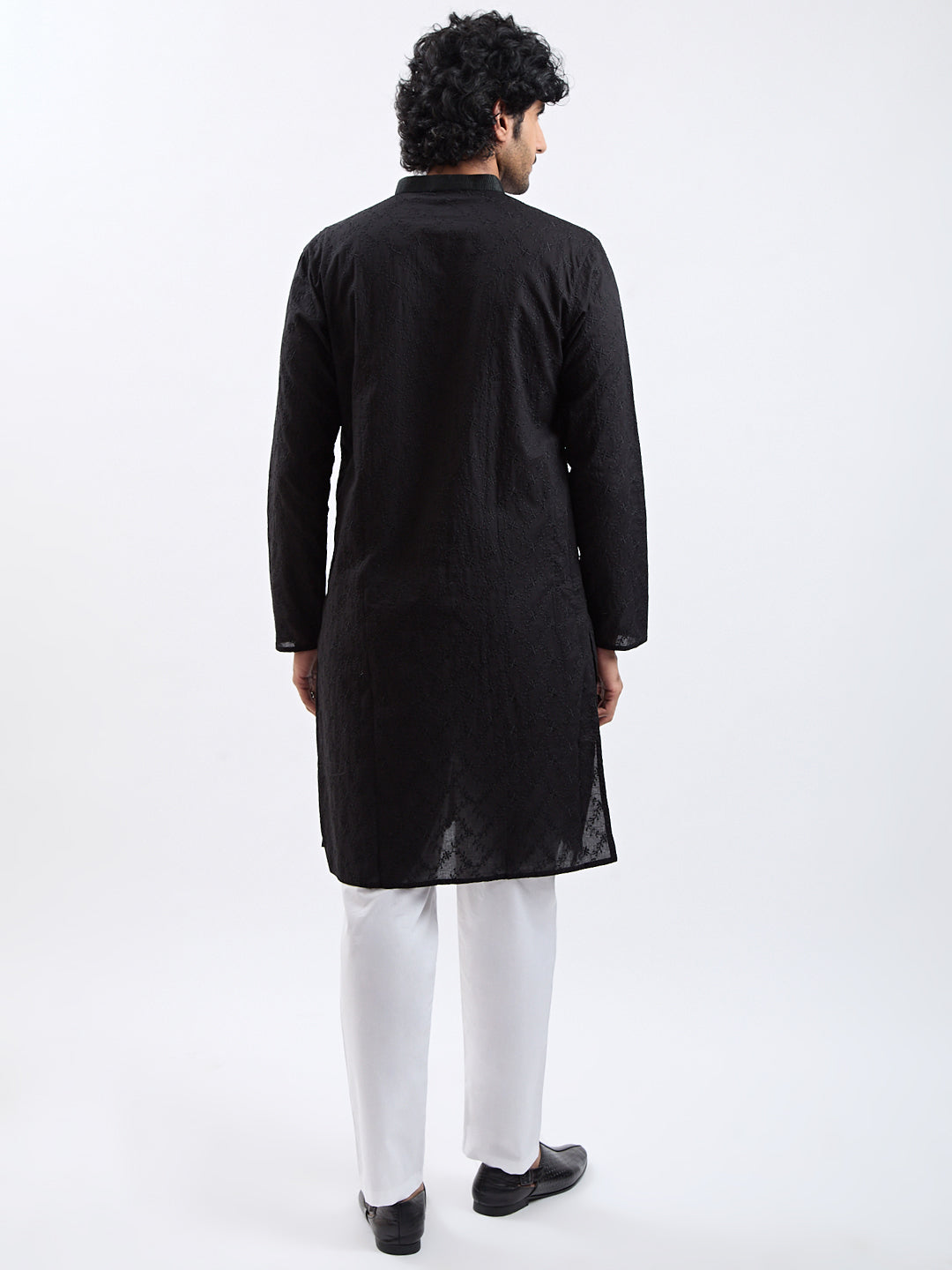 Men's Black Cotton Kurta Pyjama Set