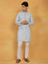 Men's Aqua And White Cotton Blend Kurta And Pyjama Set