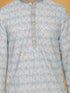 Men's Aqua And White Cotton Blend Kurta And Pyjama Set