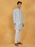 Men's Aqua And White Cotton Blend Kurta And Pyjama Set