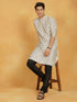 Men's Cream And Black Cotton Blend Kurta And Pyjama Set