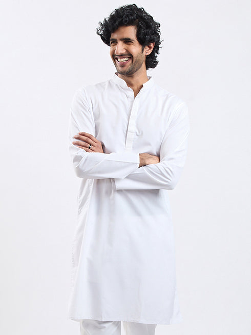 Men's White Cotton Silk Kurta