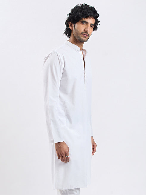 Men's White Cotton Silk Kurta
