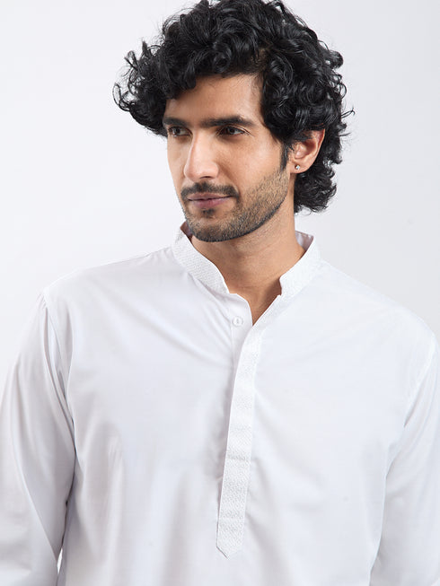 Men's White Cotton Silk Kurta