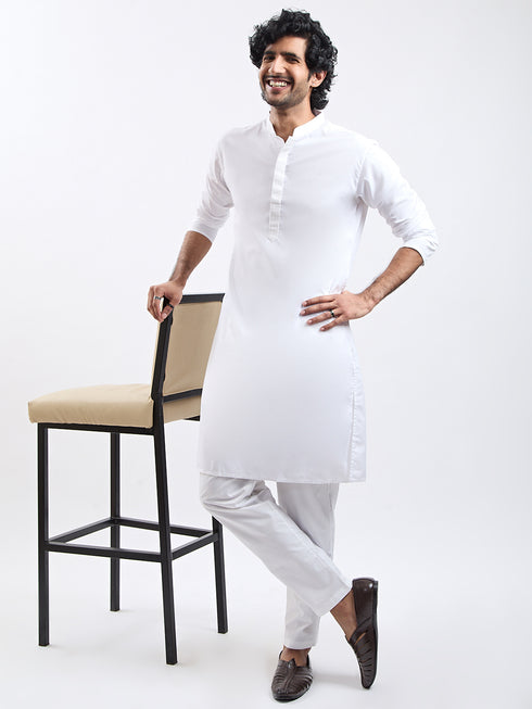 Men's White Cotton Silk Kurta