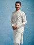 White Silk Blend Jacquard Thread Work Men's Kurta Set
