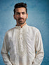 Men's White Silk Blend Geometry Thigh Length Kurta