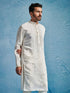 Men's White Silk Blend Geometry Thigh Length Kurta