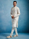 Off-White Silk Blend Embroidered Kurta Pant Set for Men