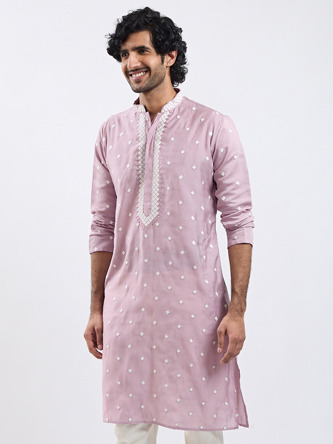 Men's Pink Silk Blend Kurta