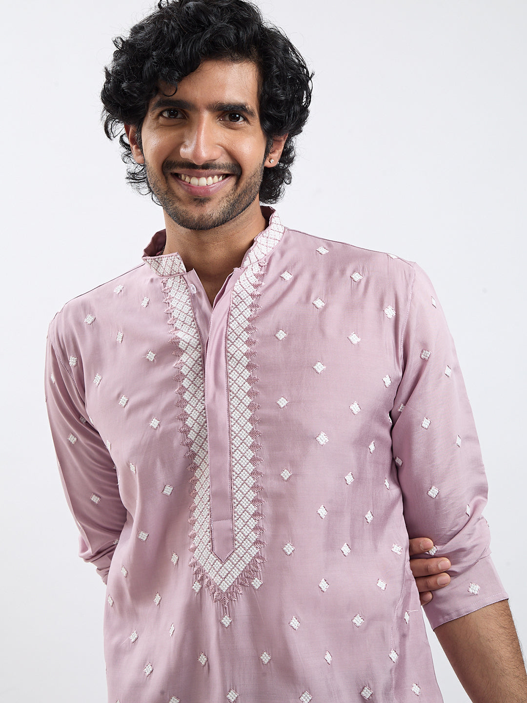 Men's Pink Silk Blend Kurta