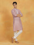 Men's Pink And White Silk Blend Kurta And Pyjama Set