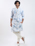 Men's Grey And Cream Cotton Blend Kurta And Pyjama Set