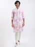 Men's Pink And Cream Cotton Blend Kurta And Pyjama Set