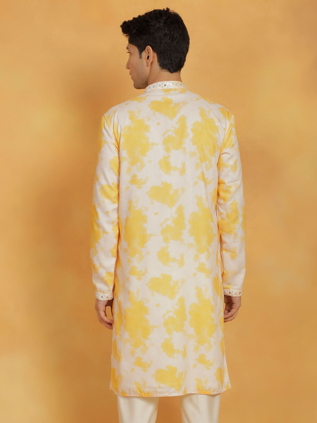 Men's Yellow Cotton Blend Kurta