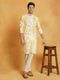 Men's Yellow And Cream Cotton Blend Kurta And Pyjama Set