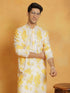 Men's Yellow And Cream Cotton Blend Kurta And Pyjama Set