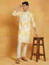 Men's Yellow And Cream Cotton Blend Kurta And Pyjama Set